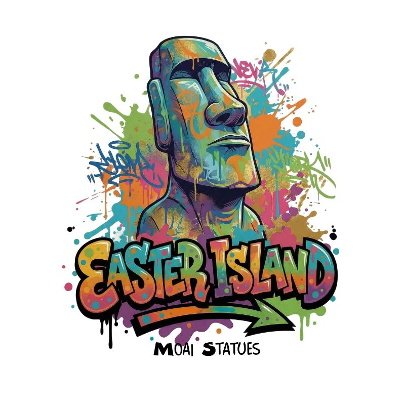 Moai – Gardiens de l’île de Pâques - Graffiti vibrant