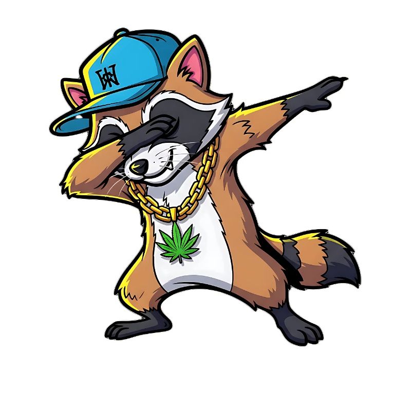 Dabbing Waschbär mit Hanfblatt