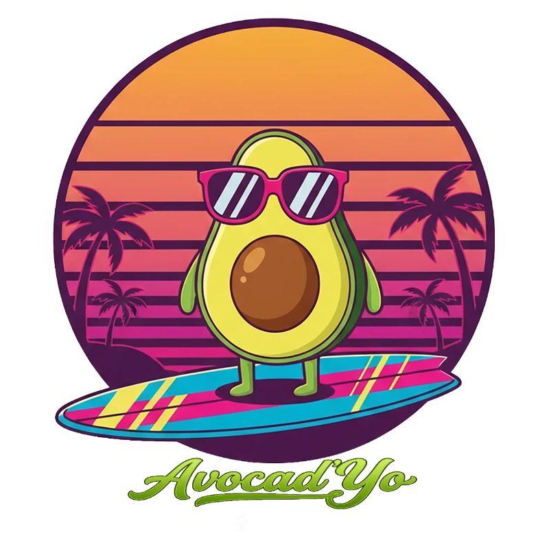 Surf d’avocat devant un coucher de soleil rétro