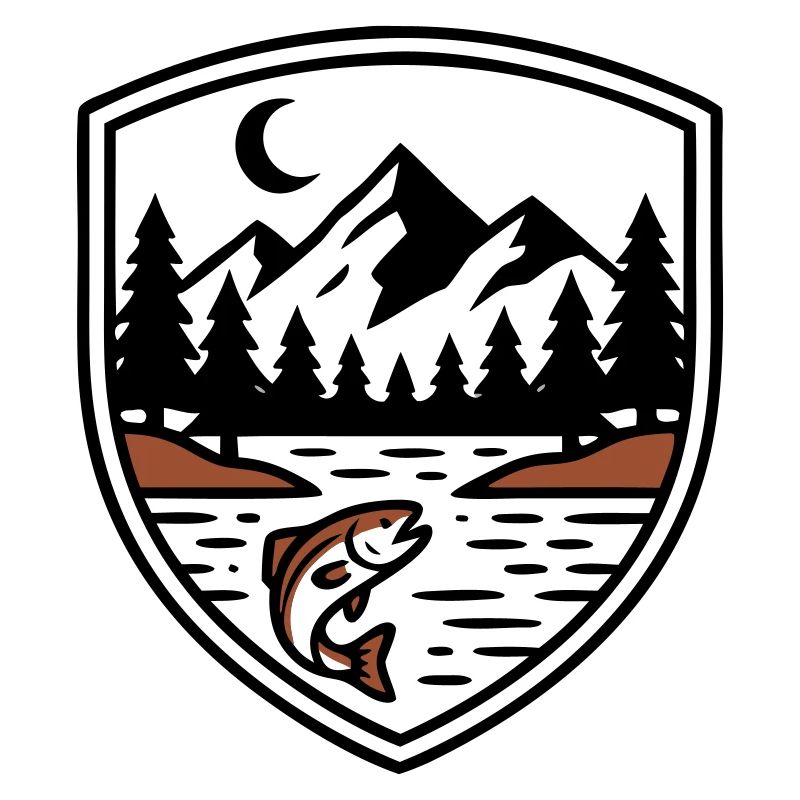 Mountains Forest Fish Shield Logo