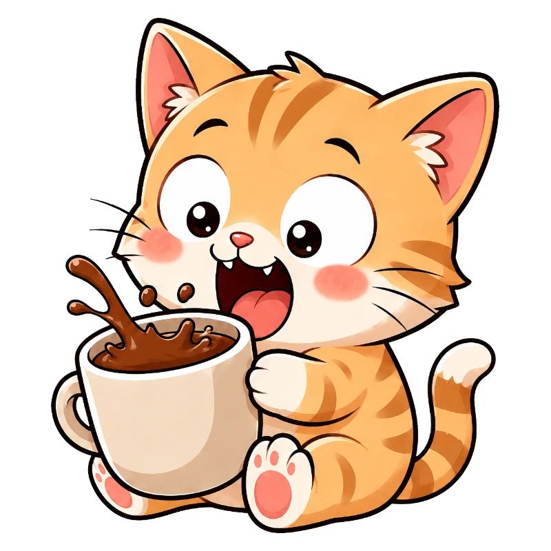 Chat mignon Coffee Coffee Lover dessin animé drôle