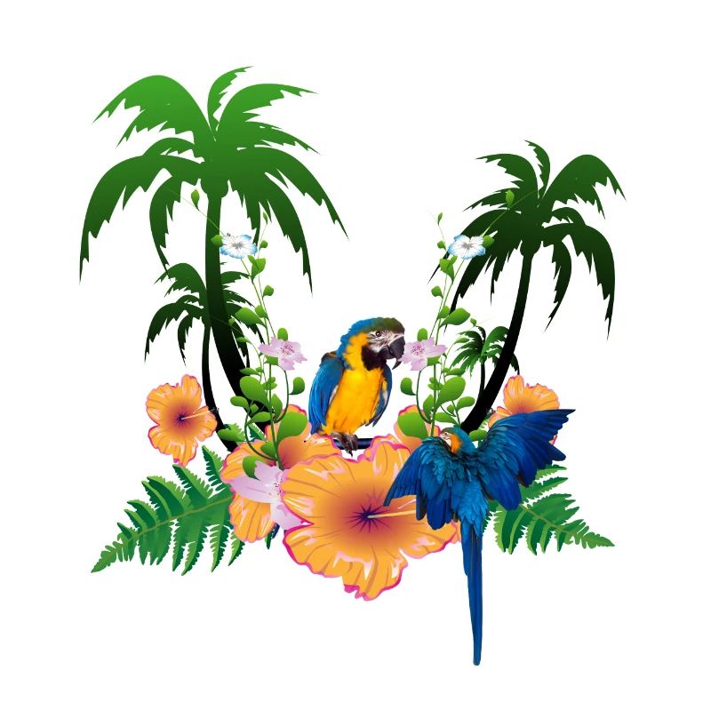 Tropical design with palm trees and parrot.