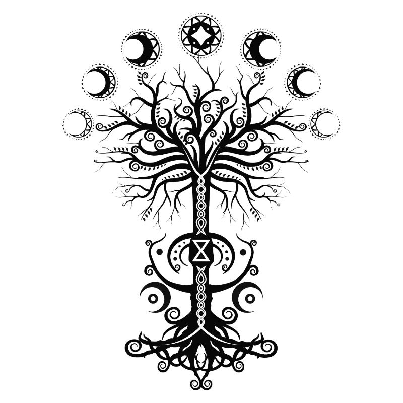 Ygdrassil Moon Phase Lebensbaum Occult Pagan