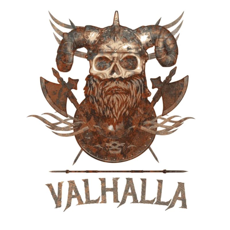Viking skull with beard axe and shield