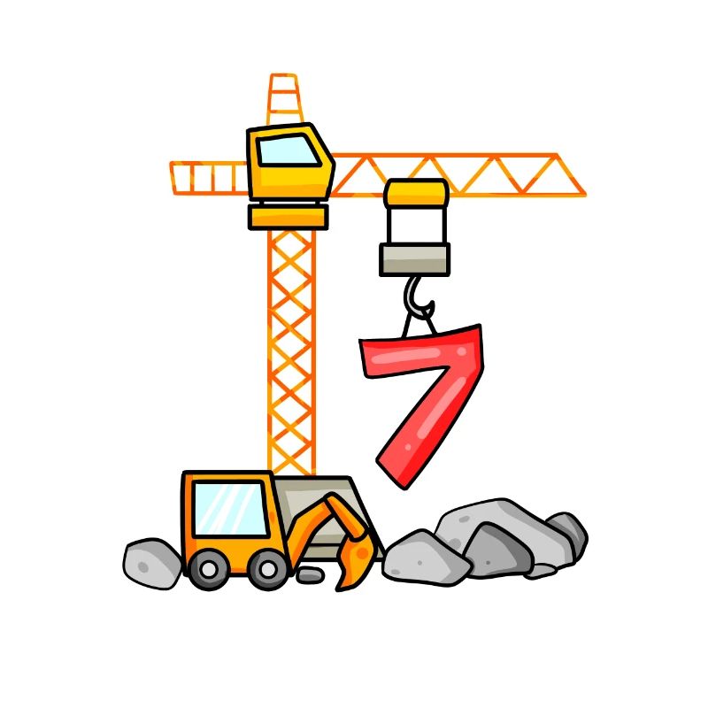 7th birthday 7 years crane construction site excavator boy