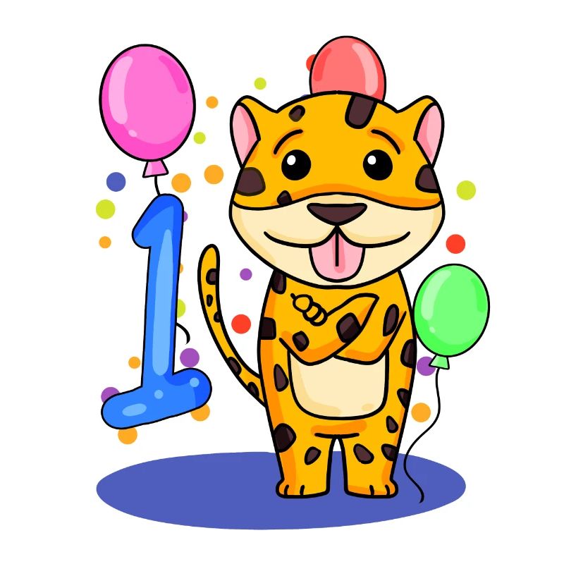 1 Geburtstag 1 Jahre alt mit Tier Motiv - Eins