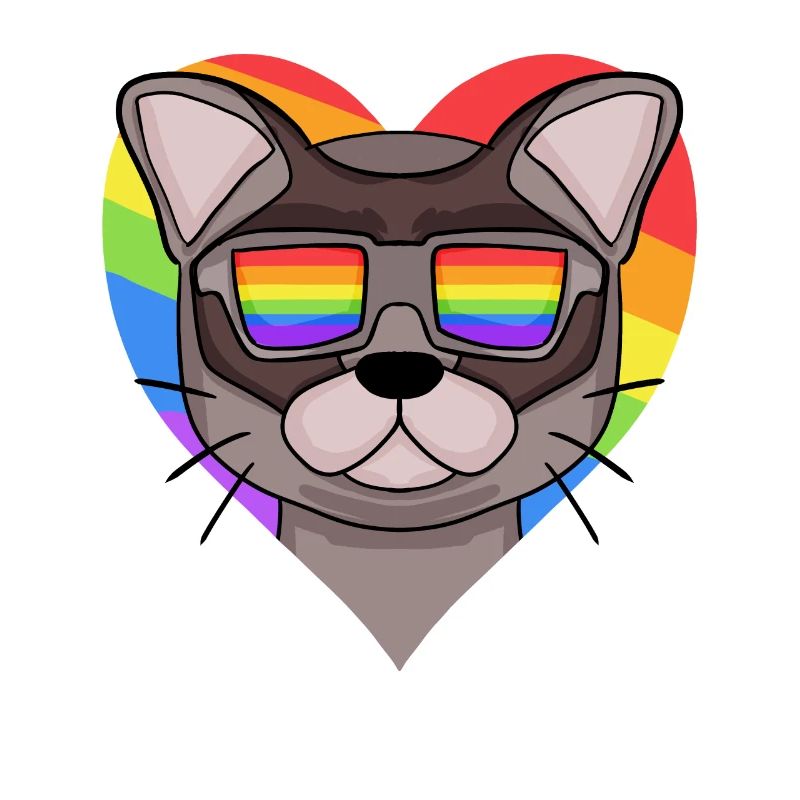 Regenbogen - Katze Burma-Katze mit Brille und Herz