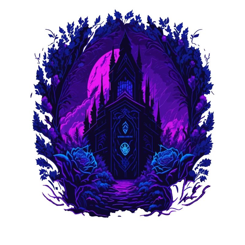 Neon Rosen Castle with Gothic architecture