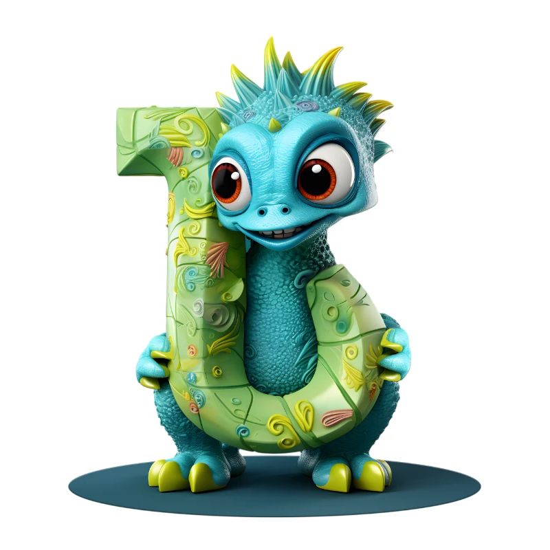 Blauer Drache mit Buchstabe J Alphabet