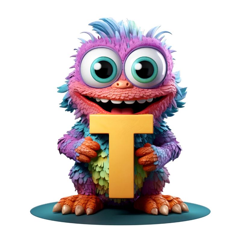 Buntes Monster mit Buchstabe T