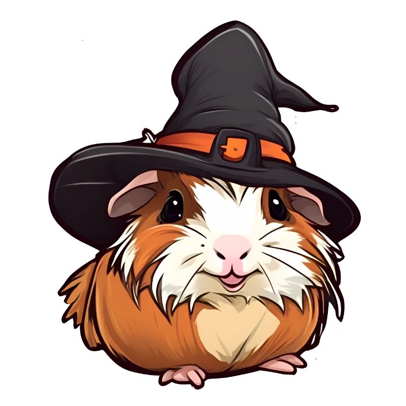 Joli cochon d’Inde d’Halloween avec chapeau de sorcière.