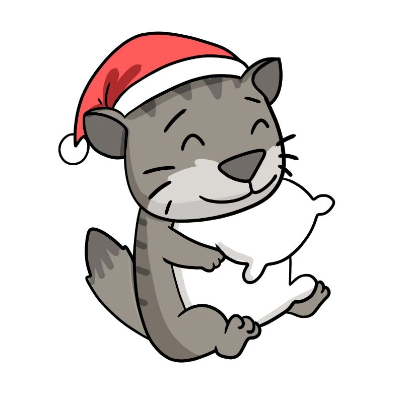 Chat Mignon Chat Sibérien Fatigué Noël