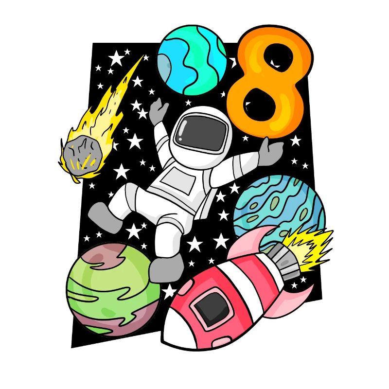 8 Geburtstag Junge Astronaut Rakete
