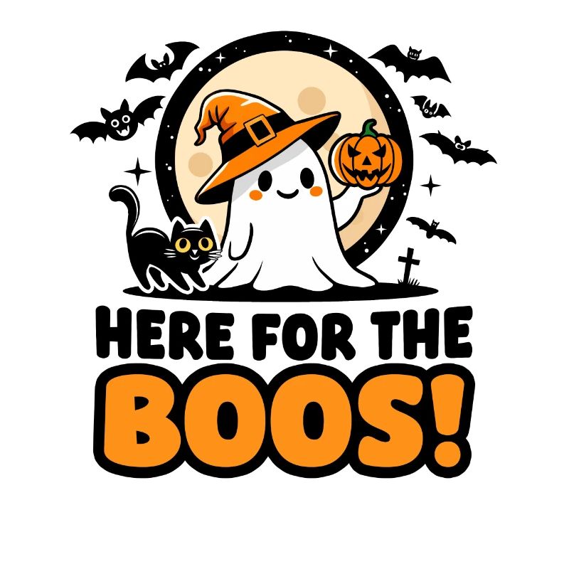 Halloween Ghost Pumpkin Black Cat Witch Hat Boo