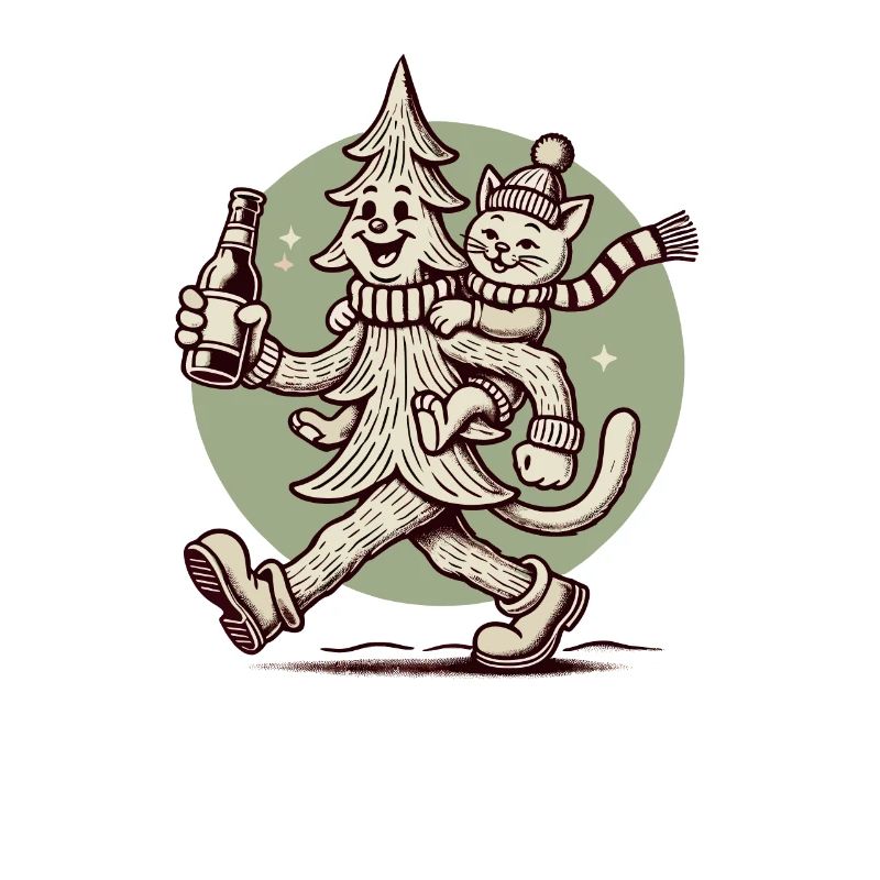 Lustiger Weihnachtsbaum Mit Katze Retro Stil