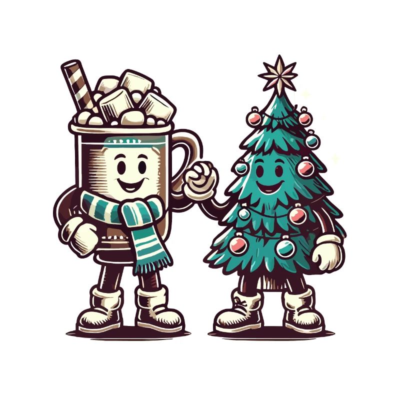 Chocolat chaud rétro de Noël avec sapin de Noël