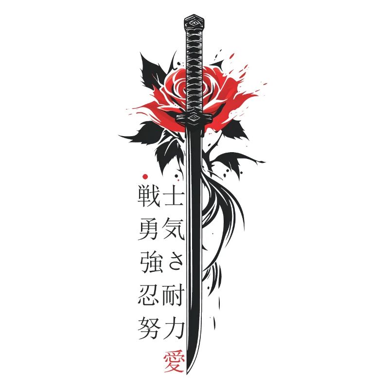 Japan Characters Sword Rose Aesthetics