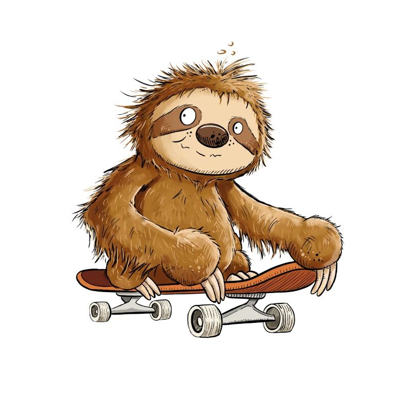 Sloth With Skateboard Cartoon