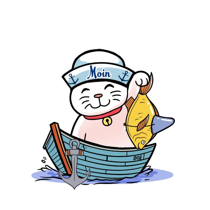 maritime, chat, chat, pêcheur, poisson, poisson