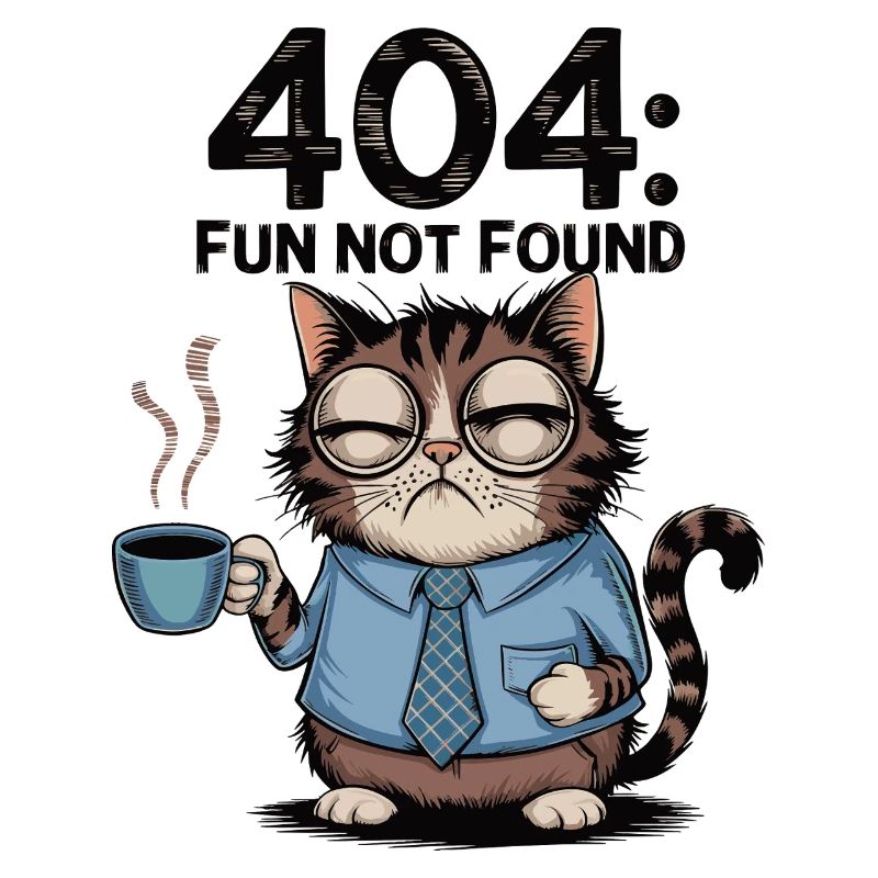 404 Fun Not Found - Tired Coffee Cat Work Meme