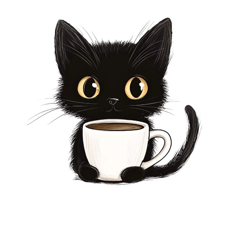 Chaton mignon avec du café - Style dessin animé