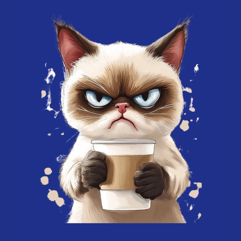 Grumpy Katze mit Kaffee - Morgenmuffel