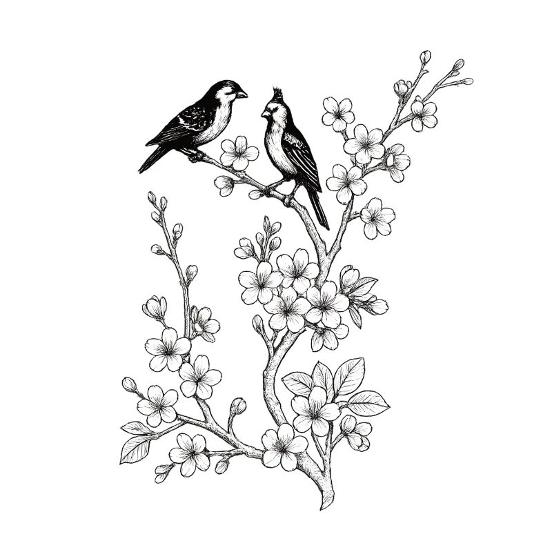 Birds on cherry branch