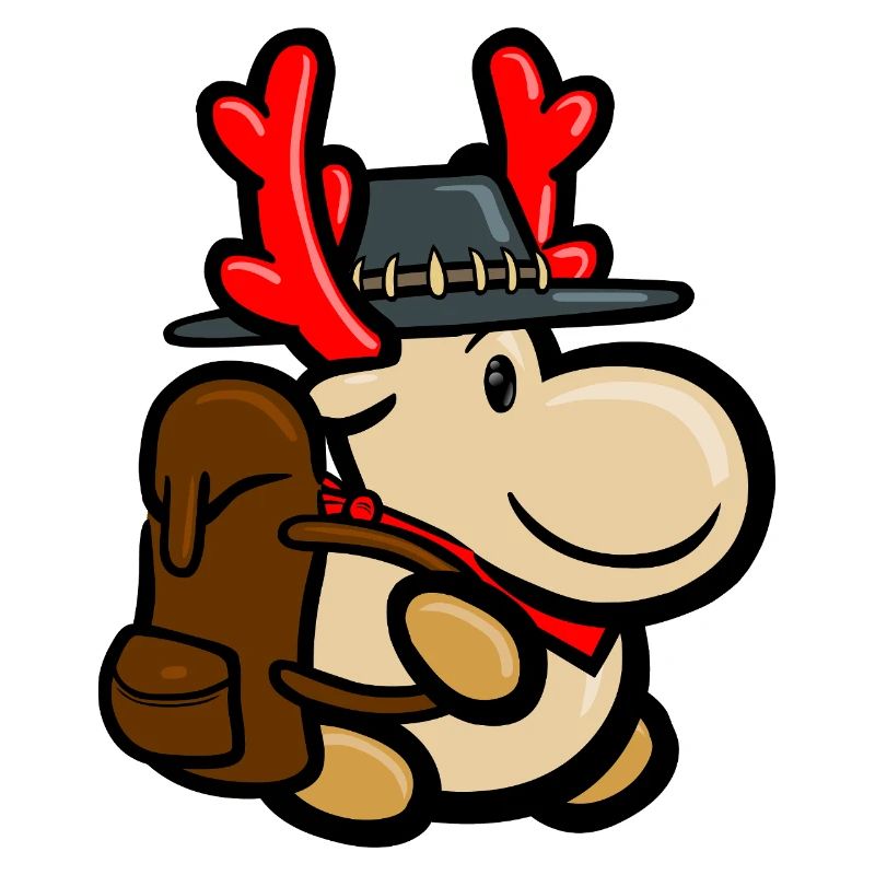 Reindeer Elmondo with backpack as a backpacker