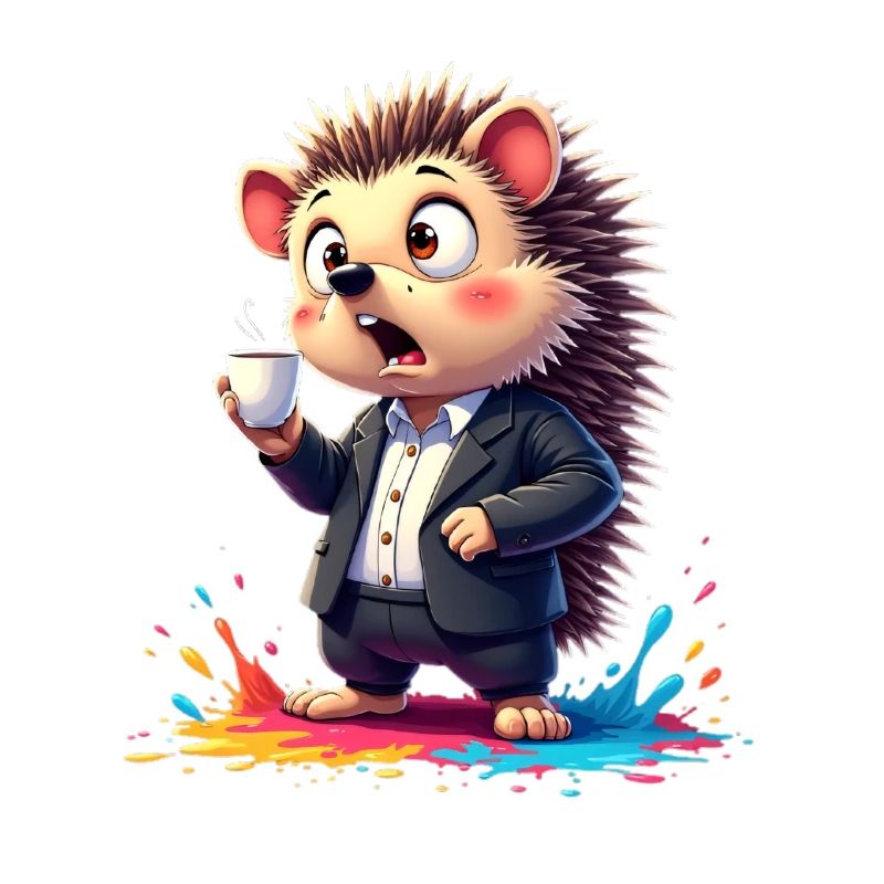 Business hedgehog with coffee cup