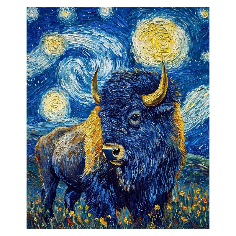 Bison Van Gogh Style Starry Night
