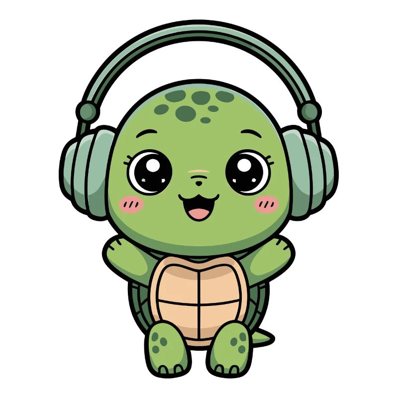 Cute Turtle With Headphones