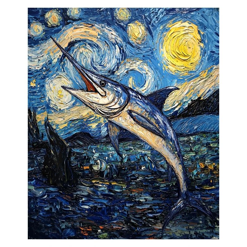 Blue Marlin Fish Van Gogh Style Starry