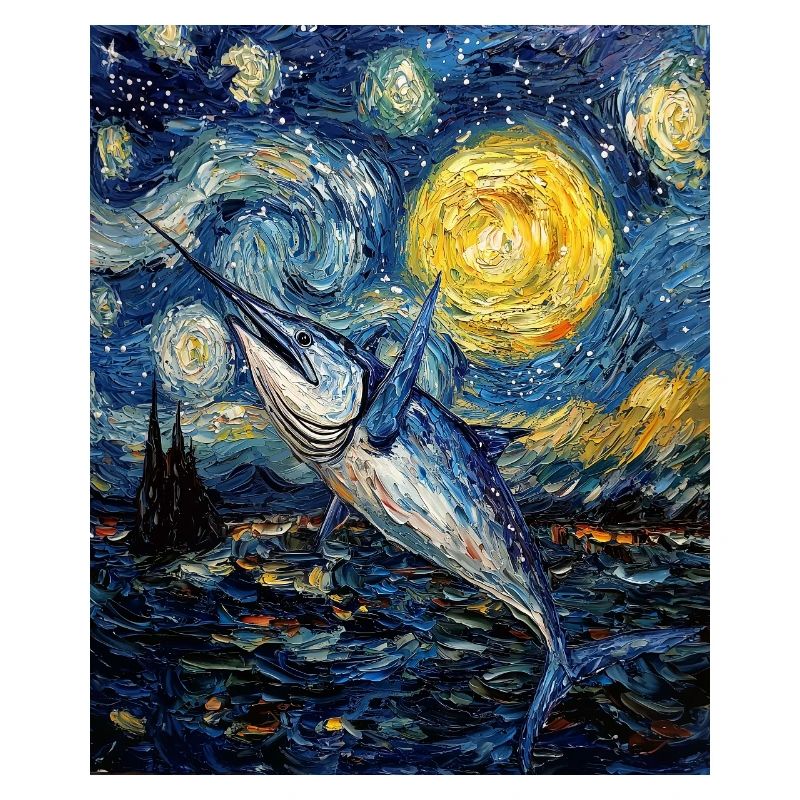 Marlin bleu, style Van Gogh, étoilé