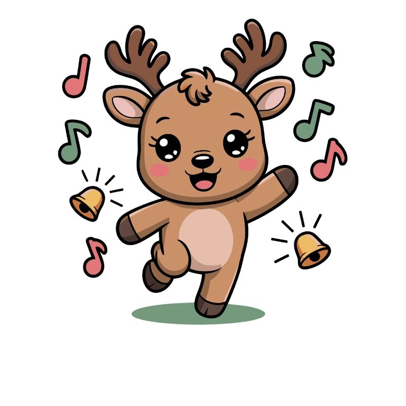 Cheerful Reindeer with Notes and Bells
