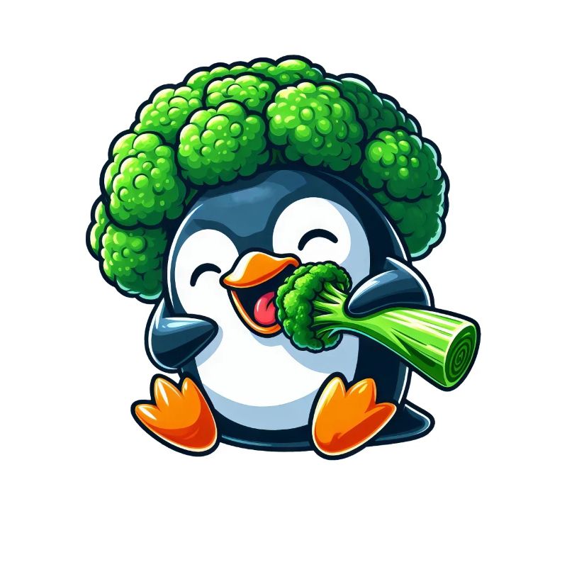 Funny Penguin with Broccoli Vegetable Hat Vegan