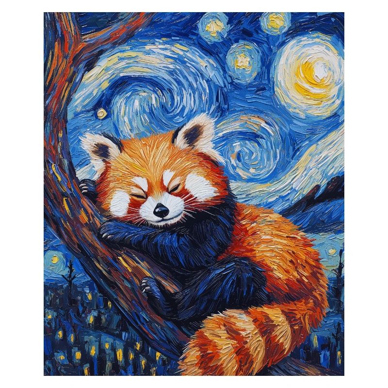 Roter Panda Bär Van Gogh Style Starry Night