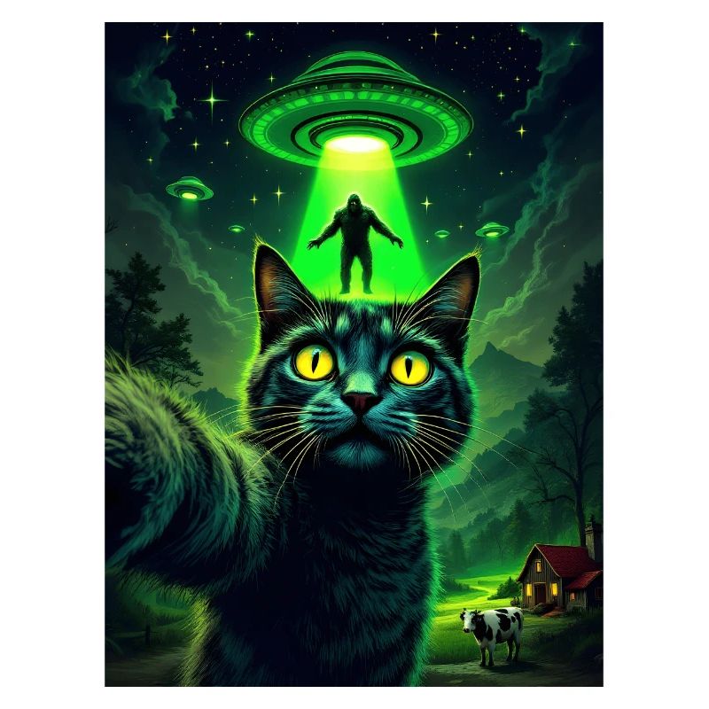 Neon UFO Cat in Moonlight