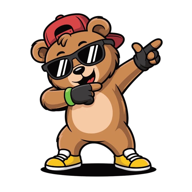Cool dancing bear with cap and sunglasses