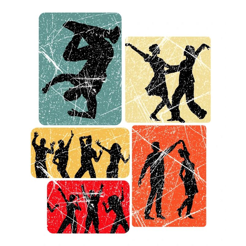 Silhouettes de danse dans un bloc rétro