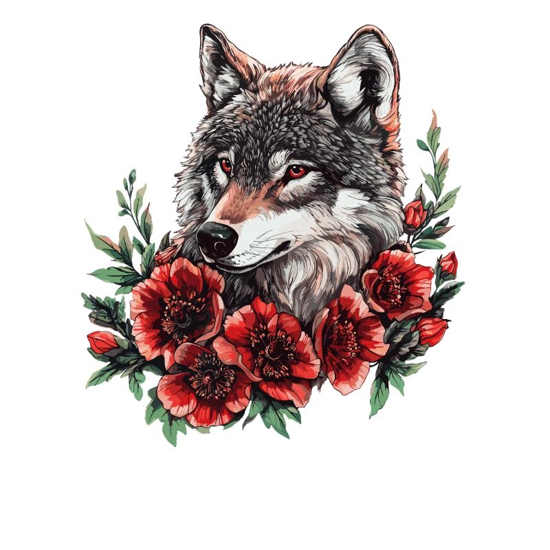 Wolfskopf im Blütenkranz