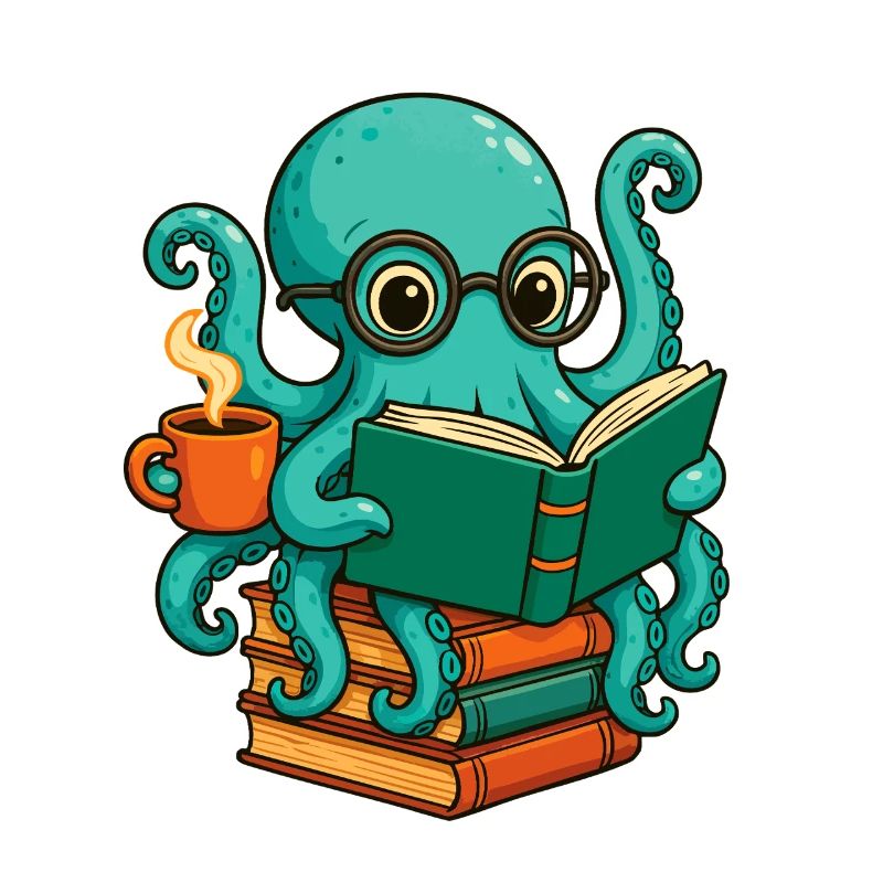 Livre de lecture de pieuvre, Drôle de nerd de l’océan, rat de bibliothèque