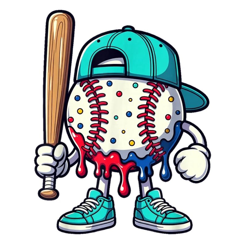 Schmelzendes Baseball-Maskottchen mit Schläger