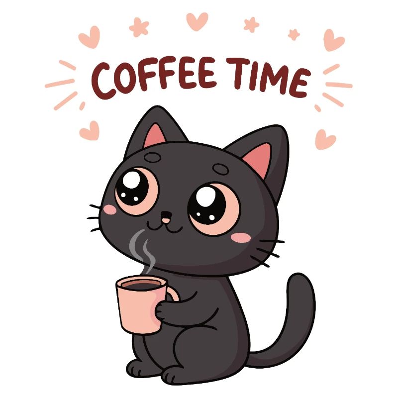 Schwarze Katze Glücklicher Kaffee