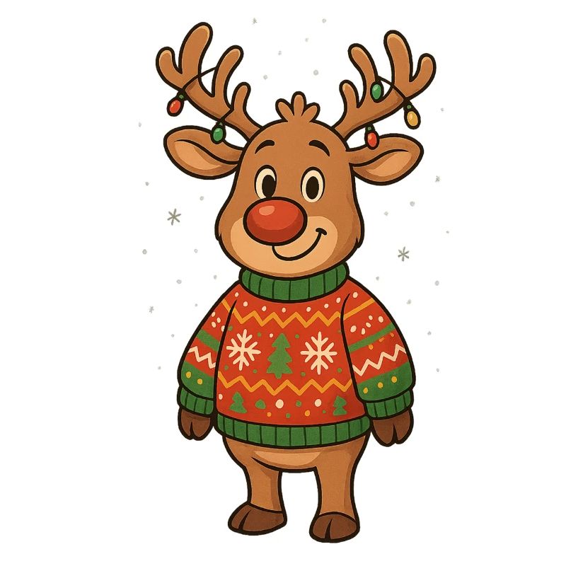 Winterhirsch im Weihnachtspullover