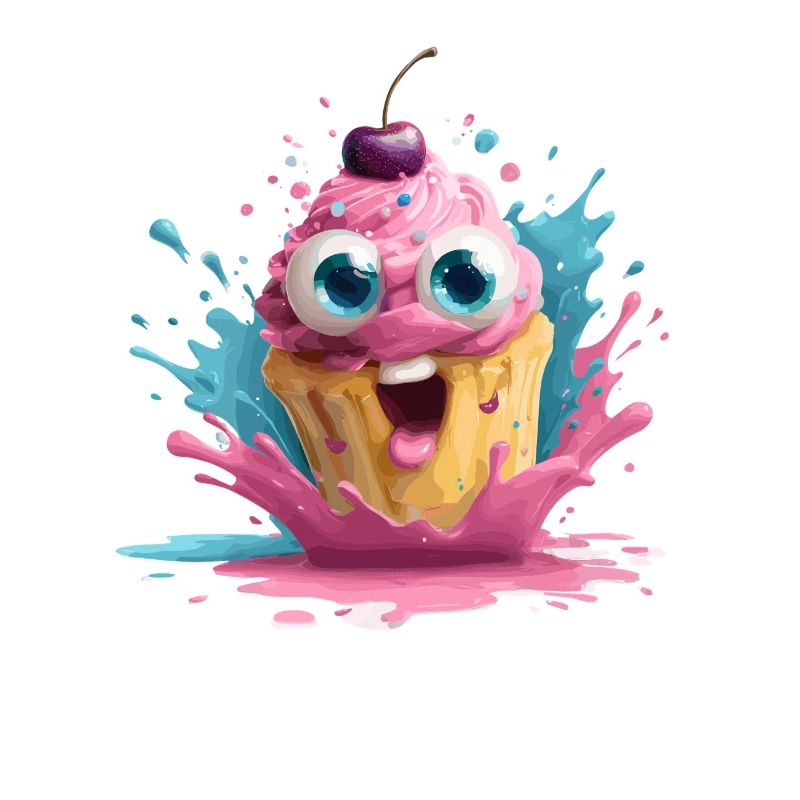 Cupcake coloré avec un visage