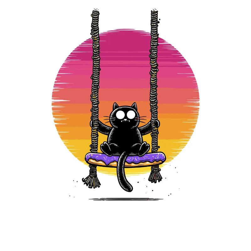 Coucher de soleil du chat sur la balançoire
