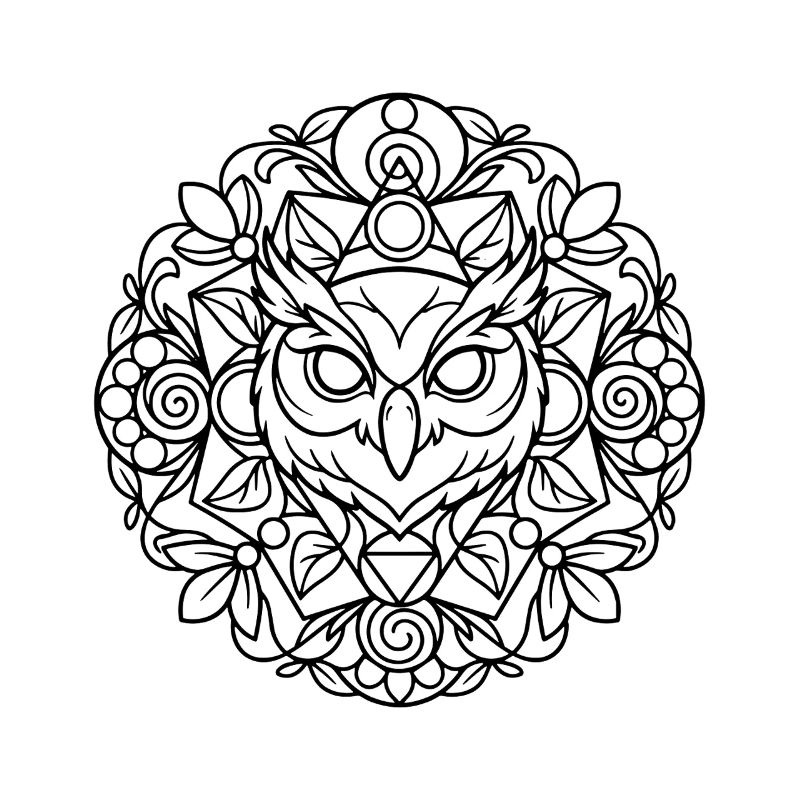 Owl Mandala with Fine Ornamentation