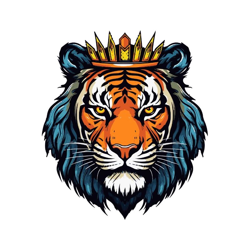 Royal tiger head with crown