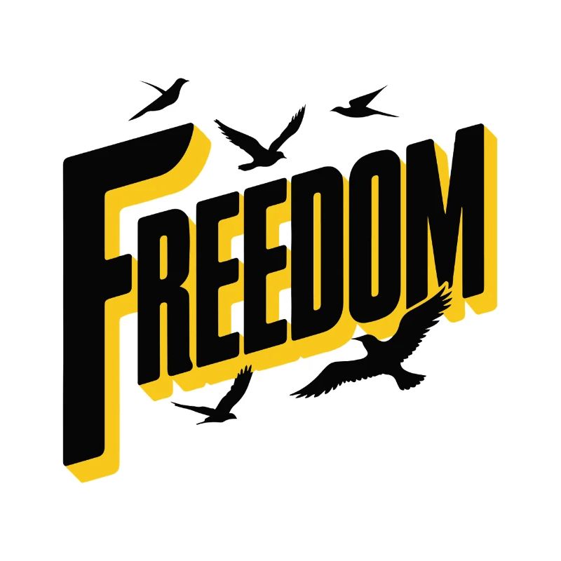 Typographie audacieuse de la liberté avec des oiseaux
