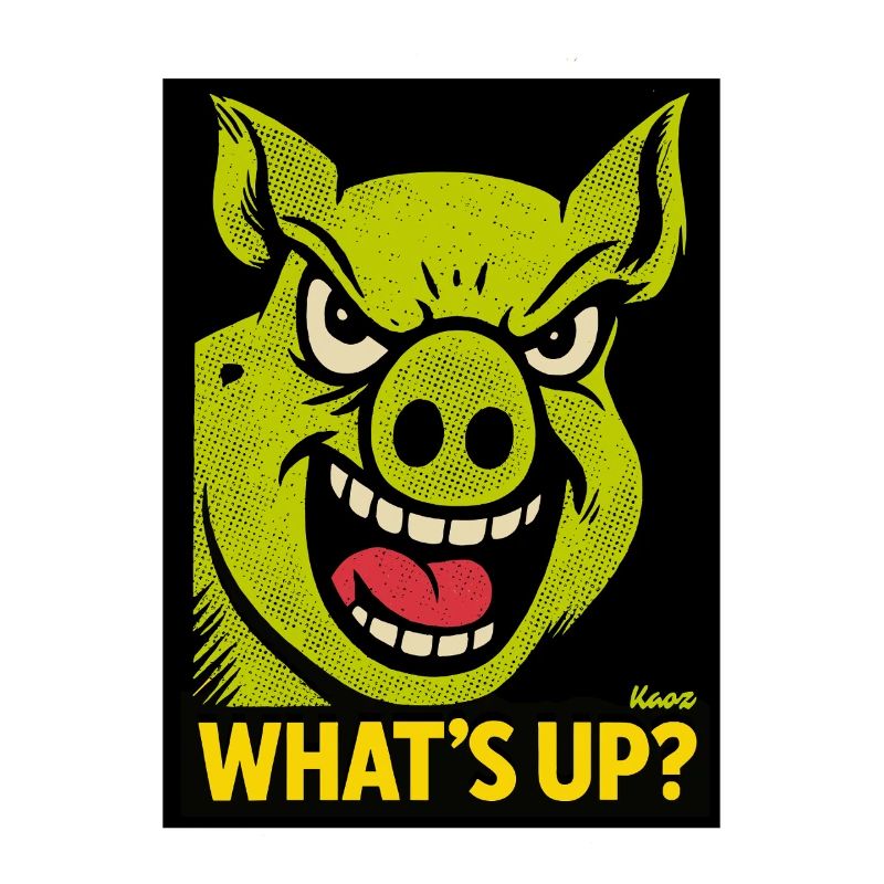 Grinning pig with What's going on?